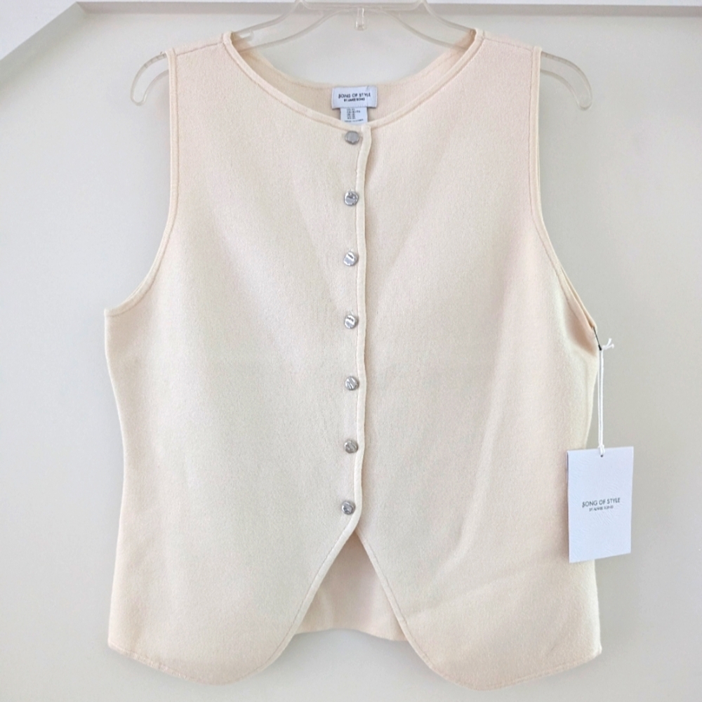 Song of Style Cream Knit Vest With Silver Buttons